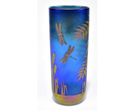 RICHARD P GOLDING FOR OKRA; a cameo glass vase decorated with dragonflies and floral sprays, signed to base, height 26cm.Addi