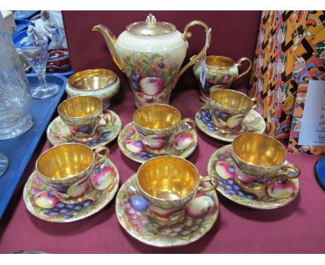 An Aynsley 'Orchard Gold' Three Piece Coffee Service, together with six matching coffee cups and saucers, all with D. Jones a