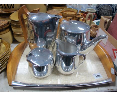 Picquot Ware Four Pieced Tea Service, together with matching tray. 