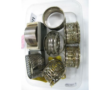 Hallmarked Silver and Other Napkin Rings, including engine turned etc. 