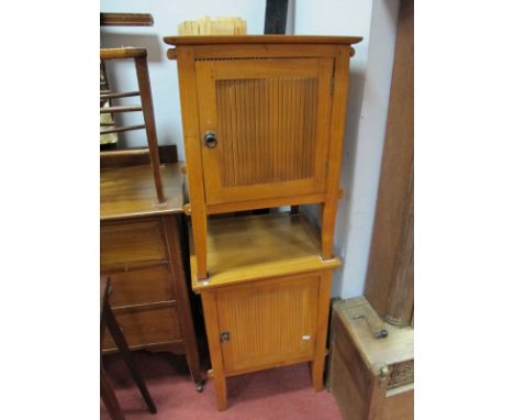 A Pair of Hardwood Bedside Cupboards, with cupboard doors internal shelf. 