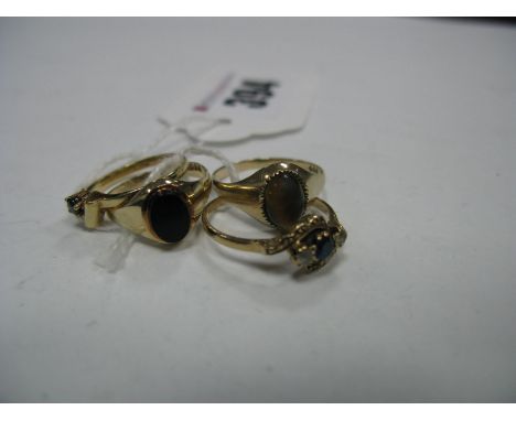 Two 9ct Gold Rings, oval set, together with a three stone ring and another. (4)