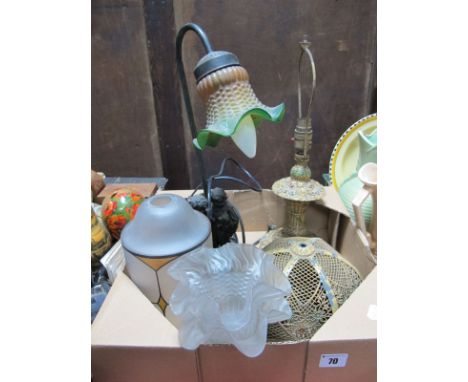 A Painted White Metal Table Lamp, reproduction lamp and three extra shades.