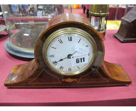 Early XX Century Edwardian Inlay "Napoleon" Style Clock, with a white dial Roman numerals, on small bun feet (French movement