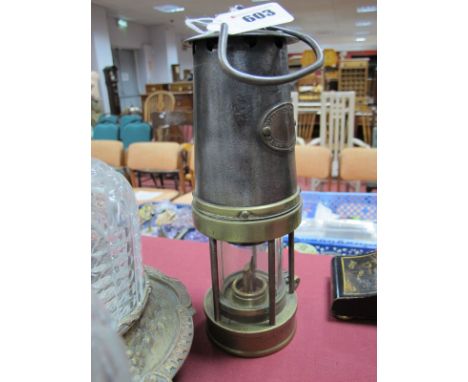 Patterson Type A3 Miners Lamp, stamped and numbered 373 to brass lower section.