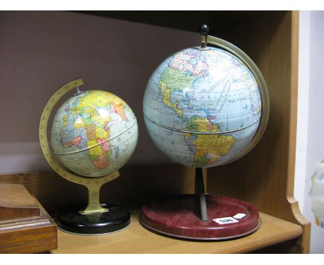 A 1950's Chad Valley Tinplate Globe, and a smaller version. 