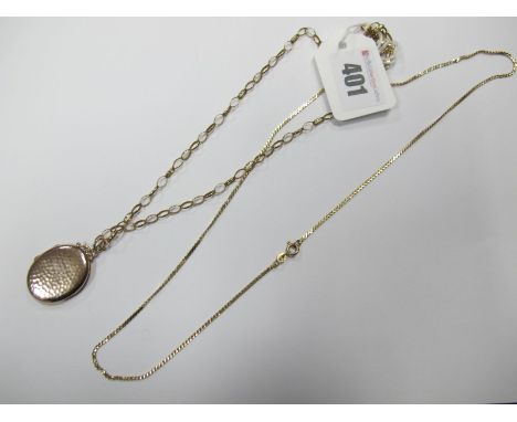 A 9ct Gold Chain, together with a 9ct gold belcher link chain, suspending oval locket pendant. 
