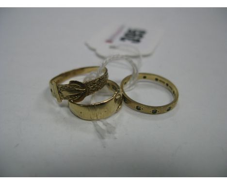 Three 9ct Gold Rings, two of belt buckle design, together with another. (3)