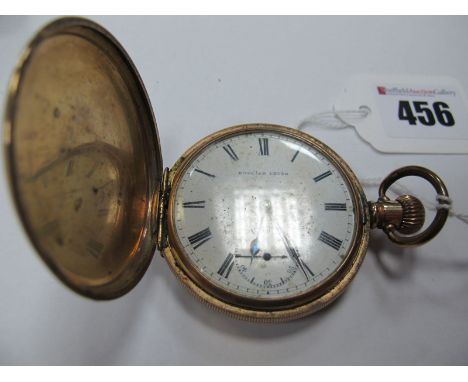 A Gold Plated Cased Hunter Pocketwatch, the white dial with blue Roman numerals and subsidiary dial, within engine turned cas