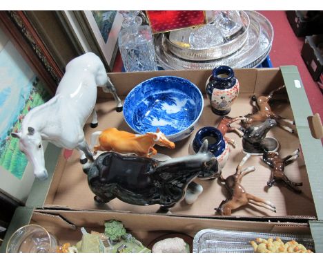 A Large Beswick Dapple Grey Standing Horse, further Beswick foals, Arab head (damages noted on most), Melba shirehorse, chest