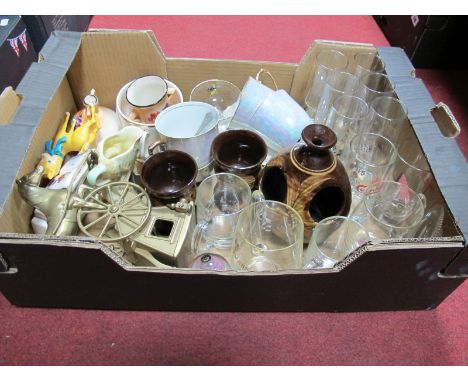 A Quantity of Glasses, including Babycham and celluloid reindeer, Wade tankard, pearl lustre breakfast cups and saucers, Phoe