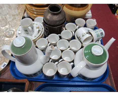 Royal Doulton 'Tapestry' Pattern Leaf Coffee Set, comprising six cups and saucers, tea pot and coffee pot together with a Roy