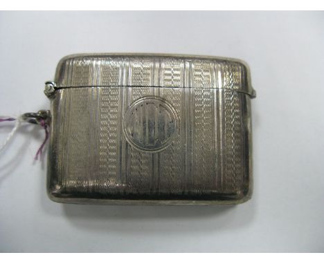 A Hallmarked Silver Vesta Case, allover engine turned, initialled "W D T", with suspension loop. 