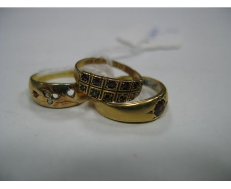 A 22ct Gold Ring, single stone inset; together with a 15ct gold ring (stones missing) and another 15ct gold ring (stones miss