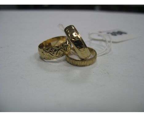 Three 9ct Gold Wedding Bands, each of textured finish. (3)
