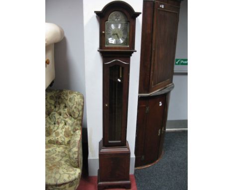 A Tempus Fugit Repro Mahogany Grandfather Clock, with arched head, glazed door on bracket feet. 