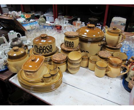 A T.G. Green Limited "Granville" Pattern Tea-Dinner Service, meat plates, storage jars, tea-pot, bread bin etc, forty-eight p