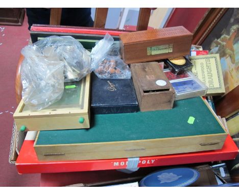 A Chad Valley Small Bagatelle, draughts, chess, dice, solitaire and other games:- One Box