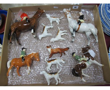 Beswick Hunting Models, to include a figure of a boy rider on a Palomino horse, no.1500, a girl on a pony, model no.1499, bot