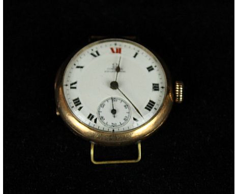 A Vintage Omega wristwatchIn yellow metal, the white enamelled dial with Roman numerals and subsidiary seconds dial, diameter