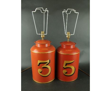 A pair of Woolpit Interiors of Suffolk reproduction tea caddy table lamps
Height excluding fitting 33cm.