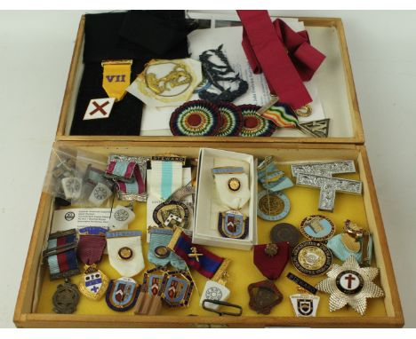 A collection of silver and enamel Masonic jewels To include examples for Cheshire, Weaver Lodge, mark badge, further gilt and