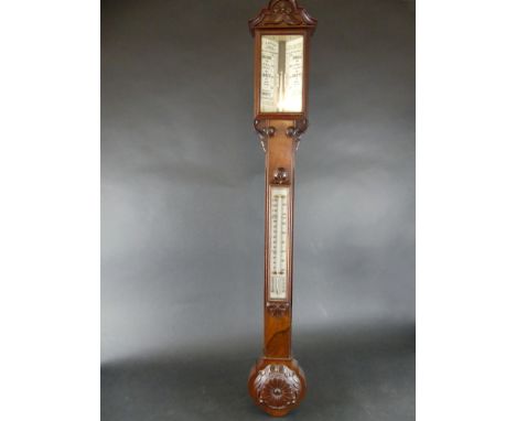 A Victorian mahogany stick barometer, by J. Hicks of LondonLength 101cm.