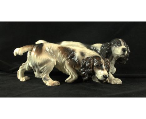 A Goldscheider wien Austrian model of two spaniel dogs Length 30cm 