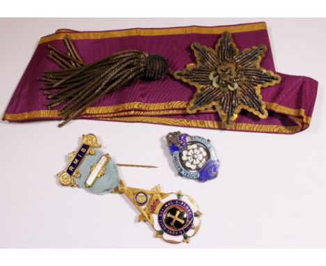 Silver Royal Masonic Institute for Boys badge RMIB jewel with bar Steward and ribbon and an Order of Druids pendant and sash