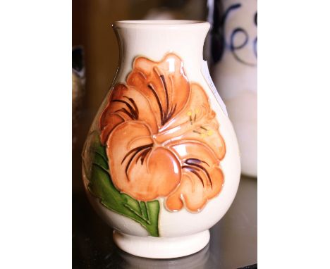 Moorcroft squat baluster vase, flowers on cream ground H: 7cm 