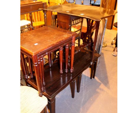 Two nest of three tables and Walnut Sutherland table with ceramic castors 
