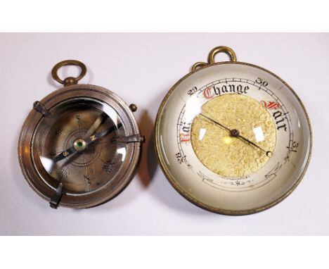 Brass compass and barometer