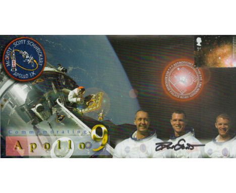 Apollo 9 moonwalker Dave Scott signed Space cover NASA Astronaut. 2002 postmarked cover. superb illustration on front of scen