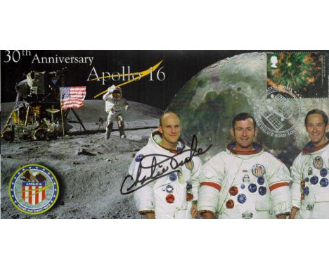 Apollo 16 Charlie Duke Moonwalker signed 2002 30th Ann Space cover NASA Astronaut. Superb illustration on front of scenes fro