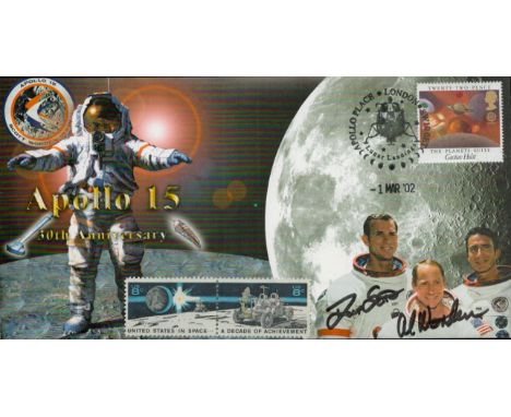 Apollo15 moonwalker Dave Scott and CMP Alfred Worden signed Space cover NASA Astronauts. 2001 30th Anniversary Apollo 15. pos
