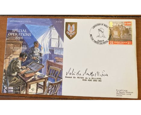 SAS chief Sir Peter De La Billiere DSO MC signed 1994, Special Operations Army Communications cover. All autographs come with