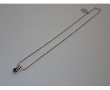 Silver amethyst pendant on a silver snake chain both stamped 925