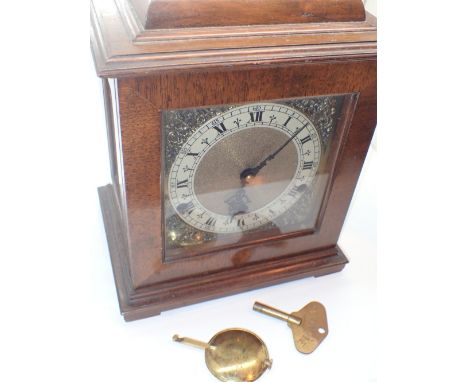 Garrard Perivale England golden oak bracket Westminster chime clock with glass side panels to case silvered chapter ring and 