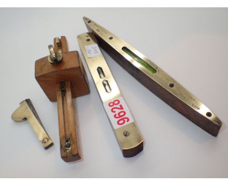Vintage brass inlaid woodworkers tools and a brass bound fleam