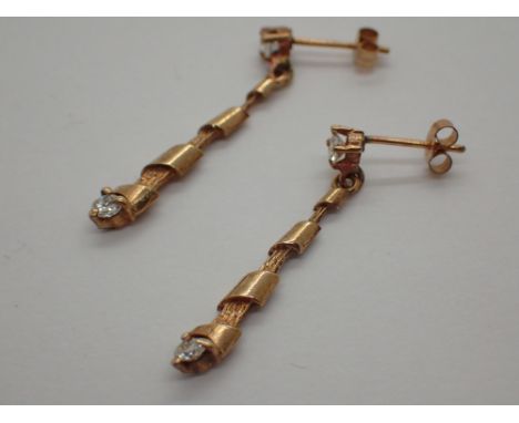 Pair of diamond set 9ct gold drop earrings 