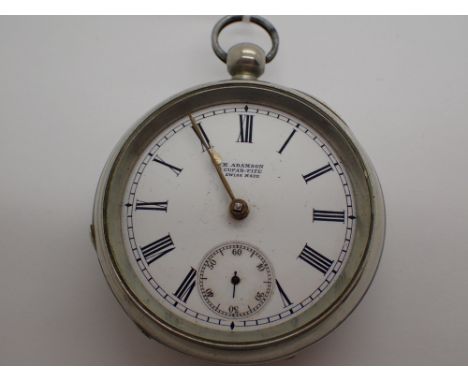 White metal open face key wind pocket watch with subsidiary seconds dial is marked H Adamson Cupar Fife ( lacking crystal ) C