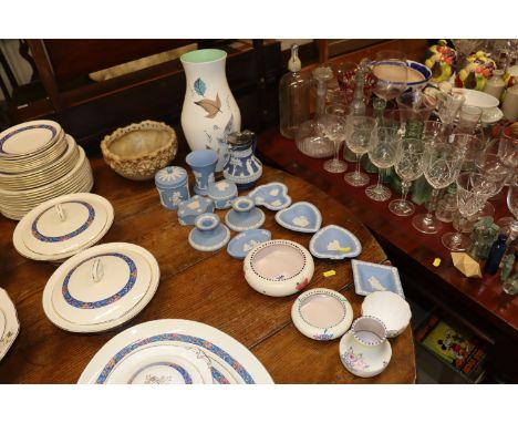 A quantity of Wedgwood jasperware; Poole pottery; Bernard Rooke style vase; Crown Derby posies dish etc.