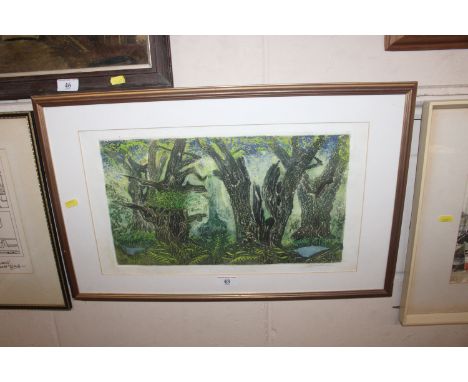 J.G. Lubbock, pencil signed print of a woodland scene 