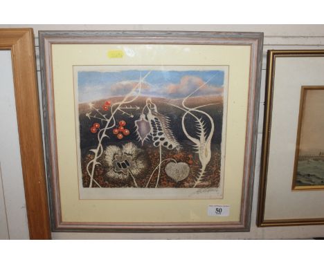 J. Lubbock, pencil signed print of flowers 