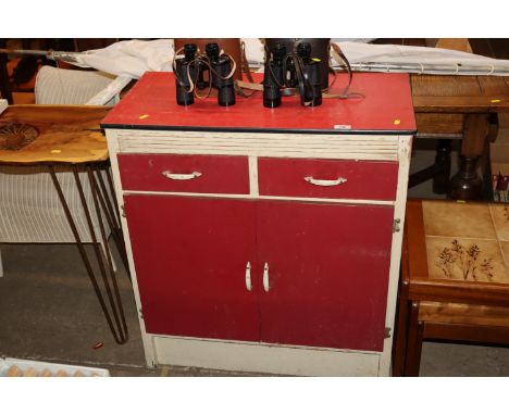 A vintage 1950's kitchen cabinet fitted two drawers 
