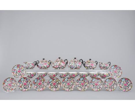 A Chinese black ground and famille rose tea service, ca. 1900, marked Qianlong Dim.: TBC Condition reports and high resolutio