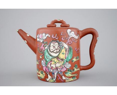A Chinese Yixing enamel teapot, 19th C. H.: 15,5 cm  Marked on the base with a six-character mark. Condition reports and high