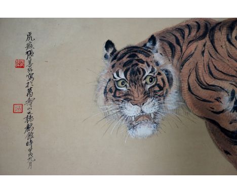 A large Chinese scroll painting of a tiger, 19/20th C. Dim.: TBC Condition reports and high resolution pictures are available