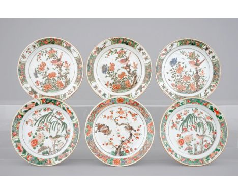 Six Chinese famille verte porcelain plates, Kangxi, ca. 1700 Dia.: 24 cm Condition reports and high resolution pictures are a