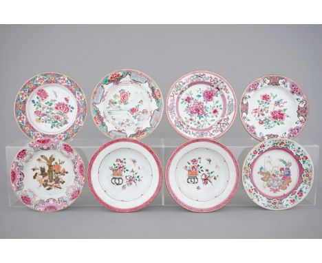 A lot of 8 Chinese famille rose porcelain plates, Qianlong, 18th C. Dia.: 24 cm Condition reports and high resolution picture